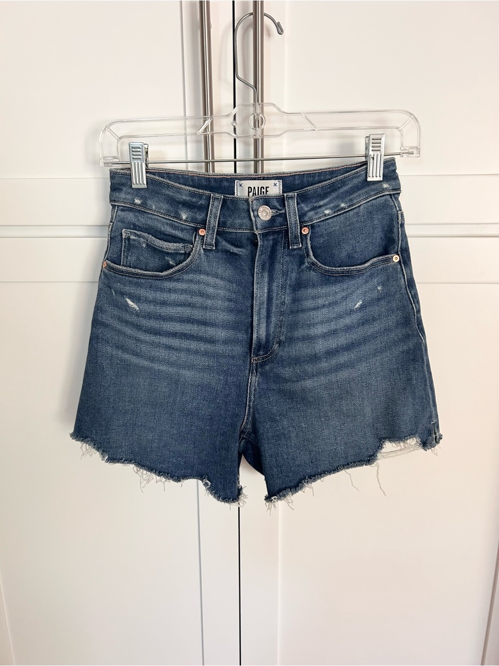 PAIGE Dani Short High-Rise Frayed Hem Denim Shorts